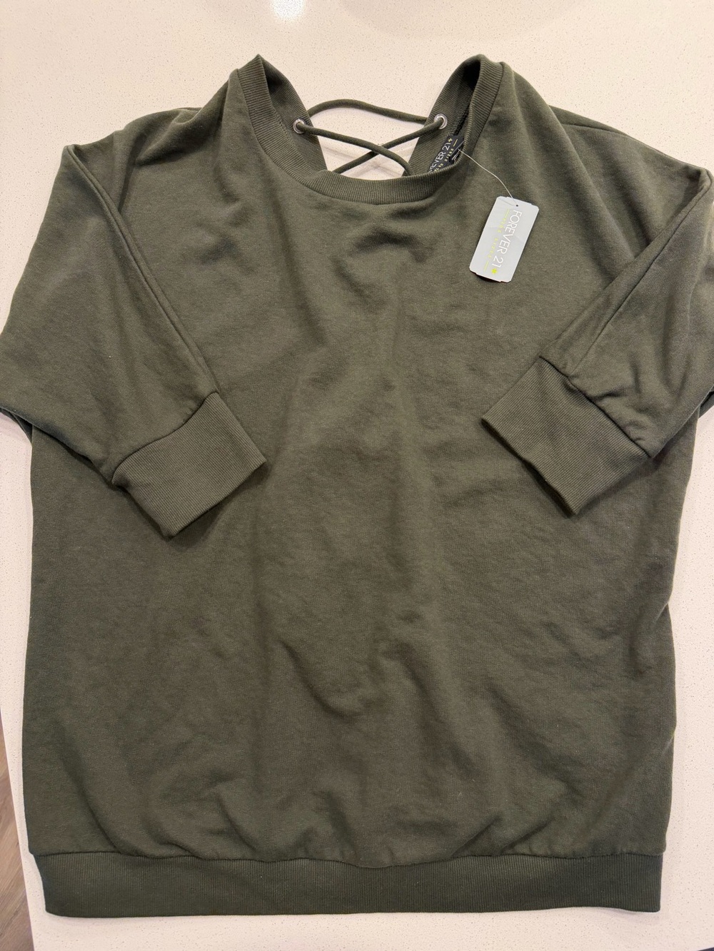 Forever 21 Olive Green Crisscross Back Sweatshirt Size 2X NWT